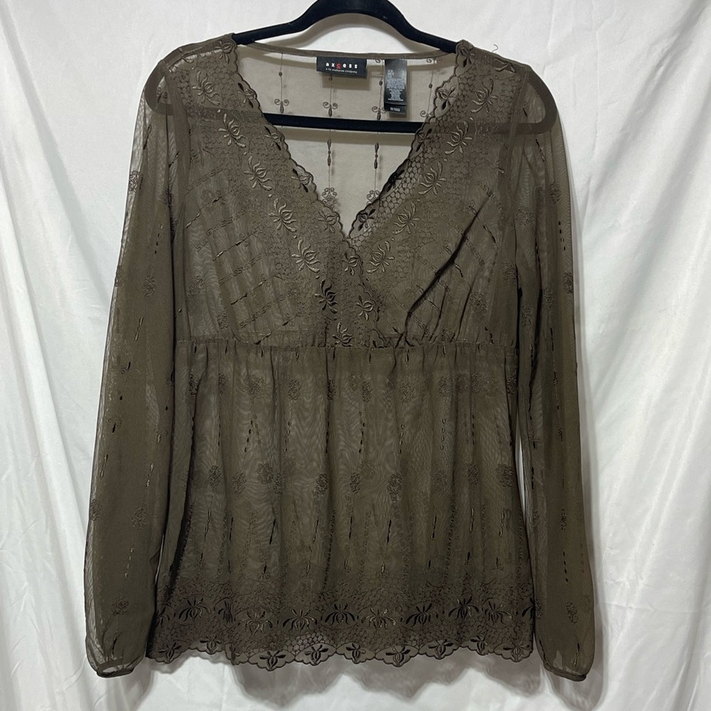 Axcess Sheer Brown Lace Blouse